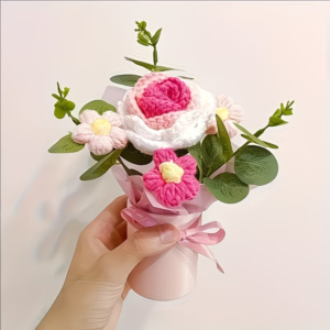 Crochet Flower Bouquet: Handmade Forever Flowers, Custom Color Gift for Mom