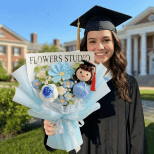 Crochet Graduation Bouquet with Graduate Doll, Graduation Gift, Crochet Bouquet, Exam Gift, Gift for Student