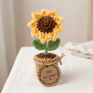 Crochet Sunflower in Pot, Handmade Potted Flower, Sunflower Desk Decor, Plant Gift, Sustainable Home Decor, Cute Mini Flower Pot